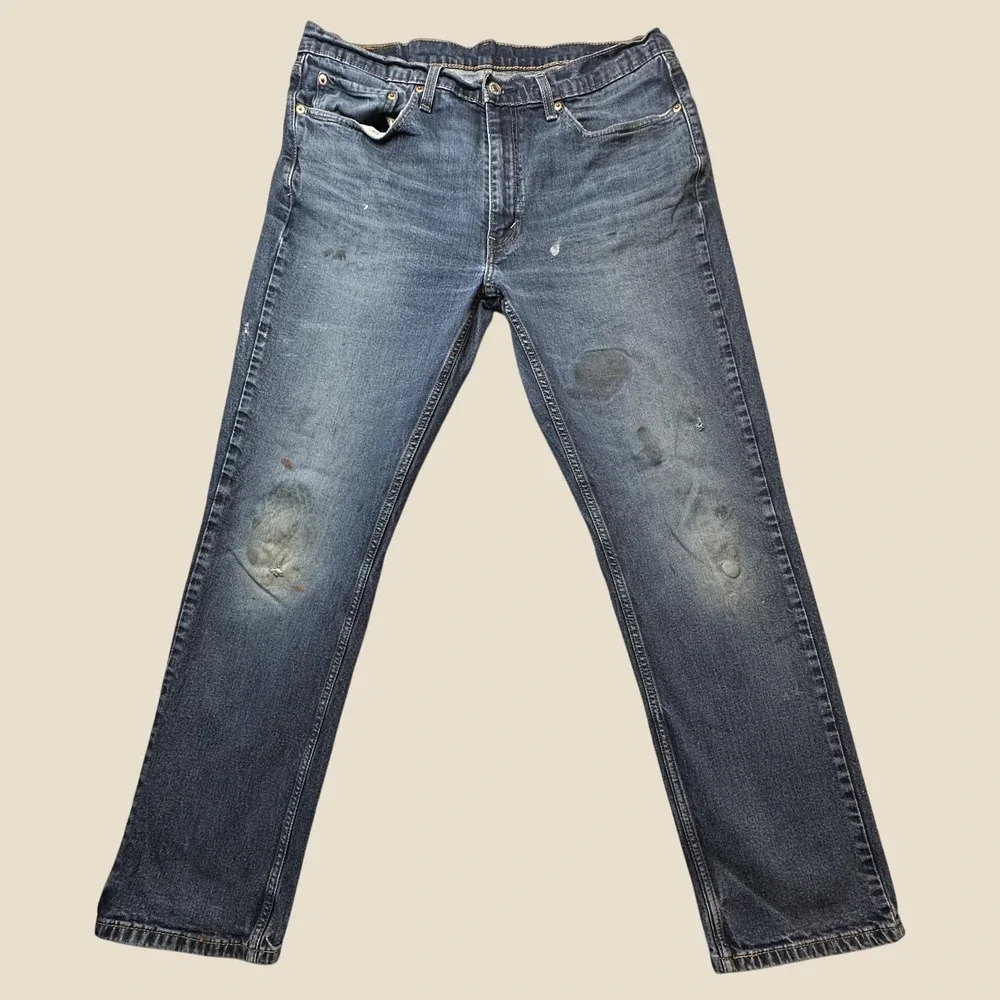 Levi's 514 Jeans Mens 36x32 Straight Blue Distressed Paint Splatter Workwear